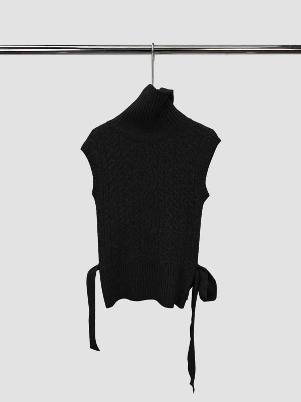 Γυναικείος πλεκτός πουλόβερ από ακρυλικό μείγμα, χωρίς μανίκια, με υψηλή λαιμόκοψη, μεσαίας πυκνότητας, στυλ Κορεατικό τοπ για layering