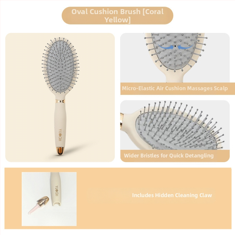 Dámsky hrebeň s vzduchovou vankúšou na masáž pokožky hlavy, kruhový tvar, veľký plochý hrebeň na dlhé vlasy a kučeravé vlasy