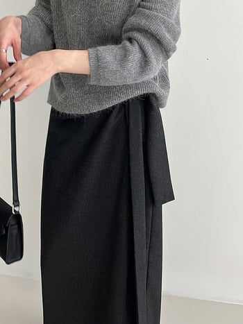 Aunt Luxi Suknja ravnog kroja s visokim pojasom i remenom, duga, jednobojna pamuk-sintetska mješavina, 80-90% poliester, jesen 2025