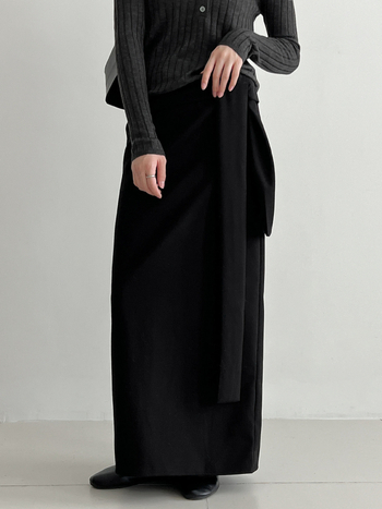 Aunt Luxi Suknja ravnog kroja s visokim pojasom i remenom, duga, jednobojna pamuk-sintetska mješavina, 80-90% poliester, jesen 2025