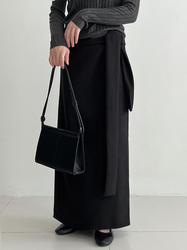 Aunt Luxi Suknja ravnog kroja s visokim pojasom i remenom, duga, jednobojna pamuk-sintetska mješavina, 80-90% poliester, jesen 2025