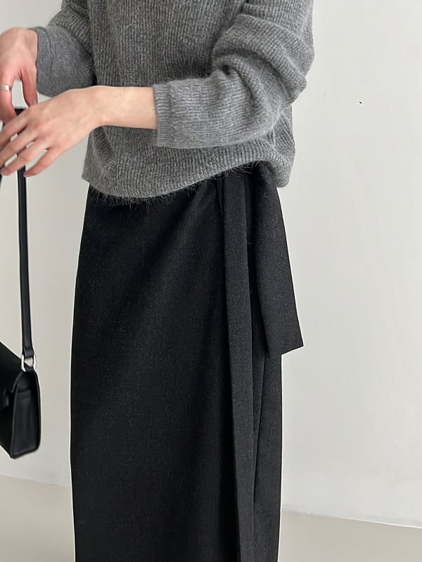 Aunt Luxi Suknja ravnog kroja s visokim pojasom i remenom, duga, jednobojna pamuk-sintetska mješavina, 80-90% poliester, jesen 2025