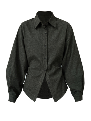 Košulja s ovratnikom lapel, poliester-pamučna smjesa 70–80% poliester, <30% pamuk, dugi raglani rukavi, kopčama zatvaranje, japansko-korejski ležerni stil