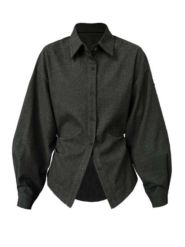 Košulja s ovratnikom lapel, poliester-pamučna smjesa 70–80% poliester, <30% pamuk, dugi raglani rukavi, kopčama zatvaranje, japansko-korejski ležerni stil