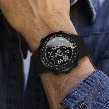 SYNOKE férfi digitális kültéri óra világító kijelzővel, 50m vízállóság, elektronikus szerkezet, kör alakú műanyag tokkal