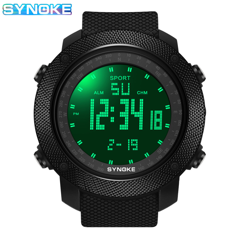 SYNOKE digitalni sportski sat za muškarce – vojni stil, 40 mm brojčanik, elektronički pokret S0018, vodootporan do 50 m, luminescencijski prikaz
