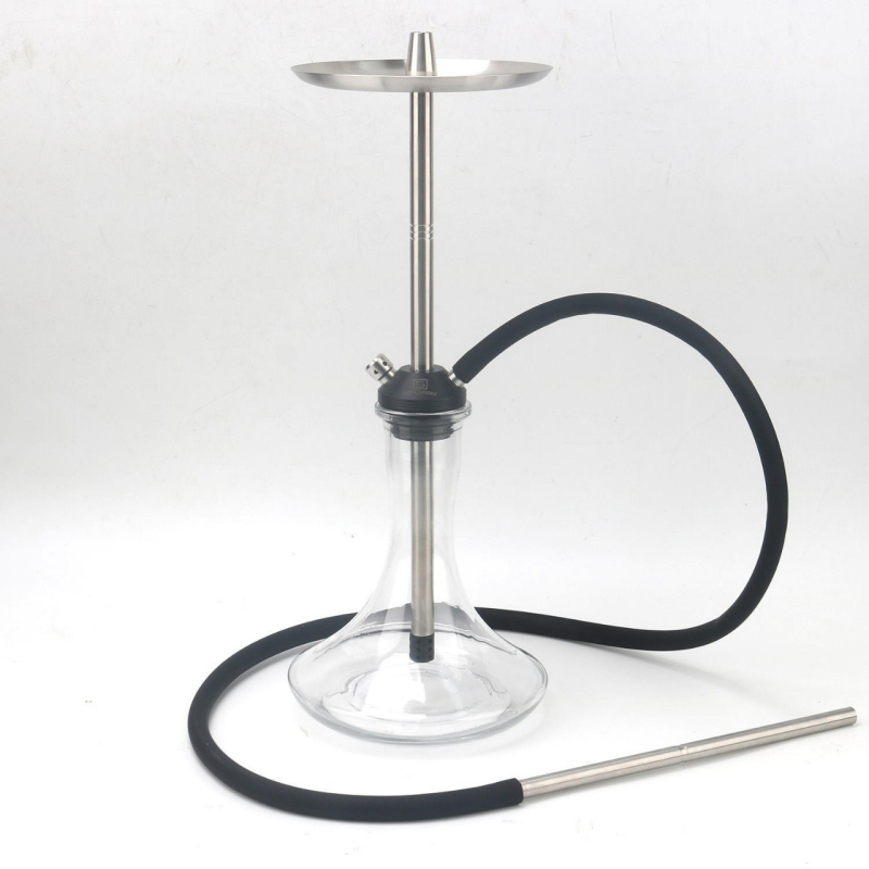 Hookah kiegészítő rozsdamentes acélból, egycsöves rendszer, szilikon tömlő és üvegtartály, a Hemu smoking accessories márkától