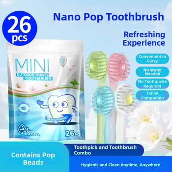 Зъбна четка с нано мъниста, преносима многофункционална с меки четинки, еднократна, пет в едно