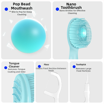 Зъбна четка с нано мъниста, преносима многофункционална с меки четинки, еднократна, пет в едно