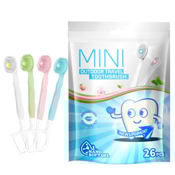 Зъбна четка с нано мъниста, преносима многофункционална с меки четинки, еднократна, пет в едно