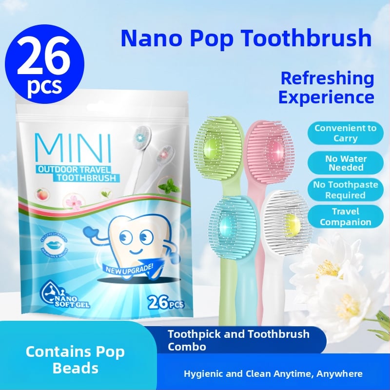 Зъбна четка с нано мъниста, преносима многофункционална с меки четинки, еднократна, пет в едно