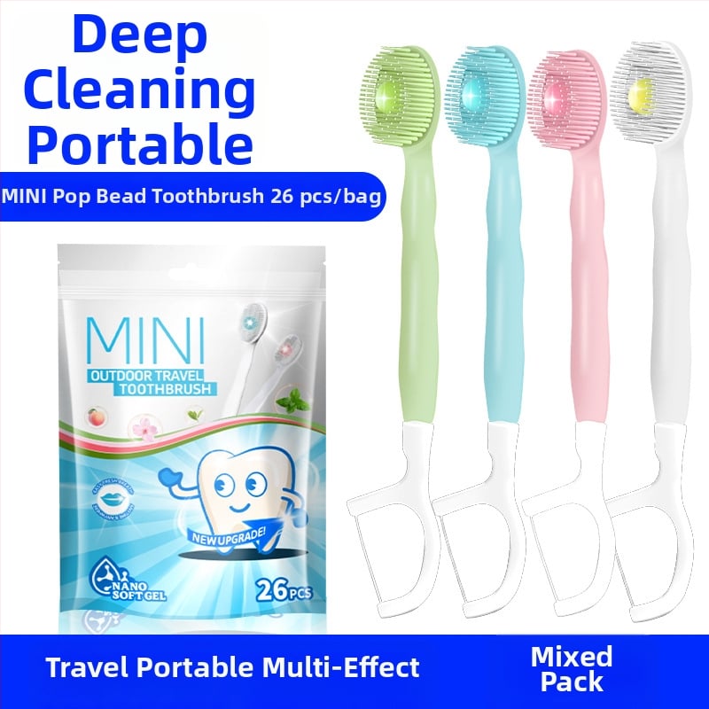 Зъбна четка с нано мъниста, преносима многофункционална с меки четинки, еднократна, пет в едно