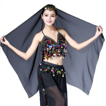 Šal za belly dance s visećim monetanama, šifon, 100% poliester, za scenske nastupe