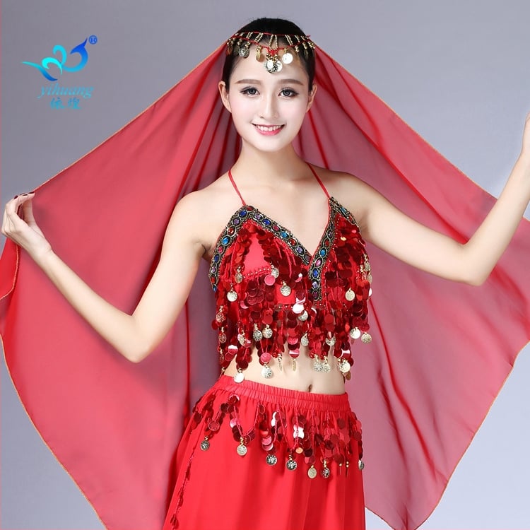 Šál na belly dance s visiacimi mincami zo šifónu, 100% polyester, na scénu