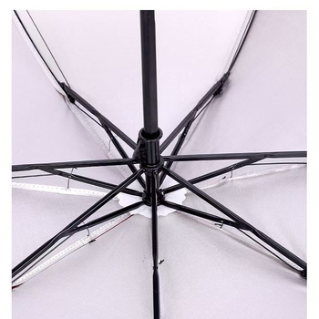 7 bordás, 3-ujjas vasvázú esernyő ezüst ragasztó bevonattal, poliészter 170T vászon, UPF >30, napsütéses és esős használatra, kézi nyitás-zárás, logónyomás lehetséges