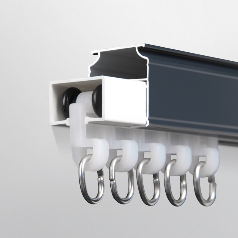 Függönycsínes sínrendszer - alumínium ötvözet, csendes működés, felületkezelés elektroforézissel, modern egyenes sín, alkalmas sarokablakokhoz és erkélyekhez