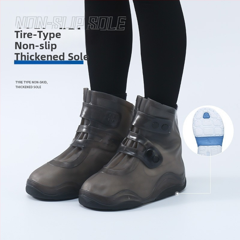 Nepremokavé návleky na topánky s hrubou dvojitou podrážkou — guma/TPU, odolné voči opotrebeniu, s tlačeným logom