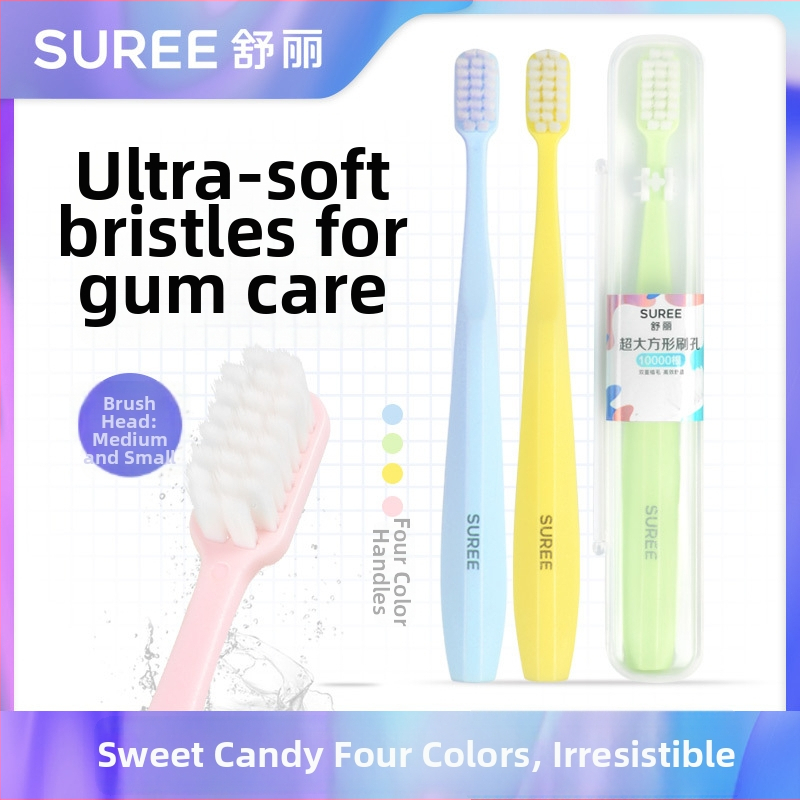 Ručná zubná kefka pre dospelých s mäkkými vláknami, macaron štýlová cestovná krabička, model S002, jednotlivo balená