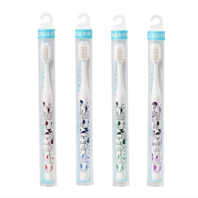 Ručná zubná kefka pre dospelých s mäkkými vláknami, macaron štýlová cestovná krabička, model S002, jednotlivo balená