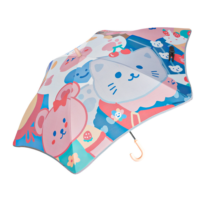 Dječji kišobran - Crtani dizajn, Sigurne zaobljene ivice, Duga drška, 12 rebara s aluminijskim štapom, Ručno otvaranje