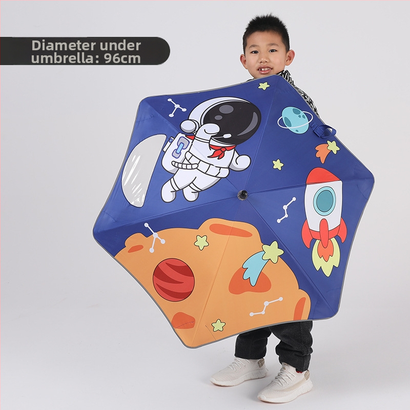 Παιδική ομπρέλα για ήλιο και βροχή με 6 ακτίνες από ίνες γυαλιού, μακριά λαβή, χειροκίνητο άνοιγμα/κλείσιμο, κάλυμμα από 190T βινύλιο, εκτυπωμένο λογότυπο