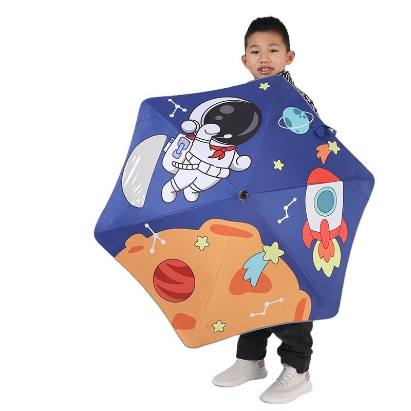 Παιδική ομπρέλα για ήλιο και βροχή με 6 ακτίνες από ίνες γυαλιού, μακριά λαβή, χειροκίνητο άνοιγμα/κλείσιμο, κάλυμμα από 190T βινύλιο, εκτυπωμένο λογότυπο