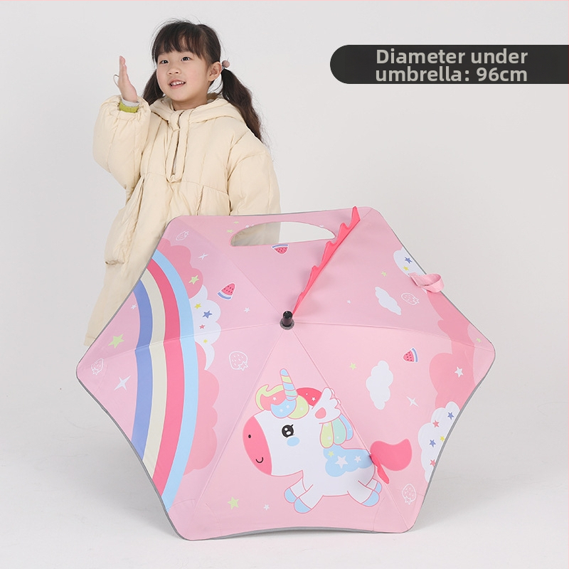 Παιδική ομπρέλα για ήλιο και βροχή με 6 ακτίνες από ίνες γυαλιού, μακριά λαβή, χειροκίνητο άνοιγμα/κλείσιμο, κάλυμμα από 190T βινύλιο, εκτυπωμένο λογότυπο