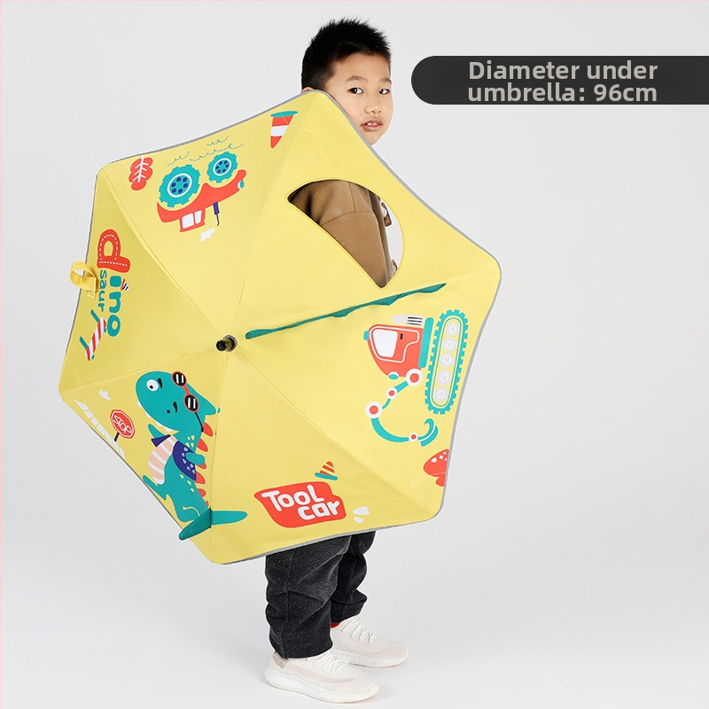 Παιδική ομπρέλα για ήλιο και βροχή με 6 ακτίνες από ίνες γυαλιού, μακριά λαβή, χειροκίνητο άνοιγμα/κλείσιμο, κάλυμμα από 190T βινύλιο, εκτυπωμένο λογότυπο