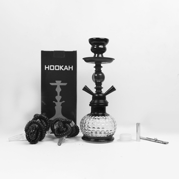 Hookah s dvostrukom cijevi, metalno tijelo i stakleni set za pušenje