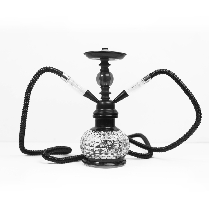 Hookah s dvostrukom cijevi, metalno tijelo i stakleni set za pušenje