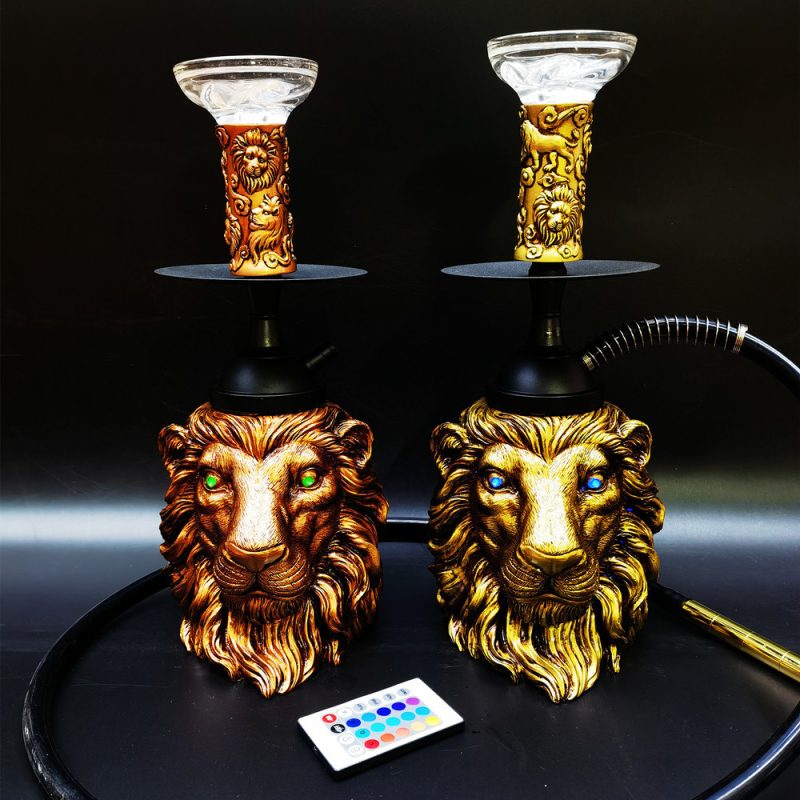 Smoljena nargila s dizajnom lavlje glave, arapski stil Shisha s LED osvjetljenjem, kutija s 6 setova, Silu