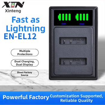 Nabíjačka pre batériu Nikon EN-EL12 od Xintin s rozhraním Type-C/Micro USB.