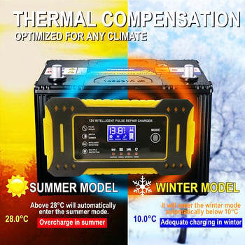 Punjač baterija s LCD zaslonom, 12V 6A, serija Rx-09, za baterije automobila, ulaz AC110-240V