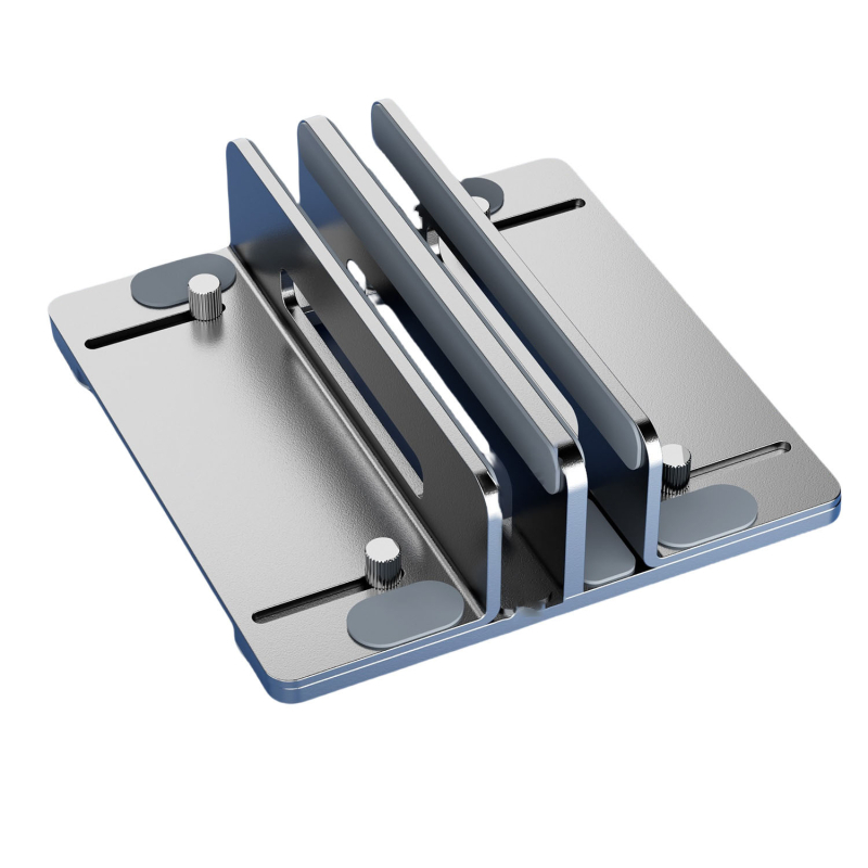 Suport vertical pentru laptop și Mac mini M4 — aliaj de aluminiu; model: suport vertical; compatibilitate generală; lansat în 2024; greutatea variază în funcție de numărul de cleme: unu sau două