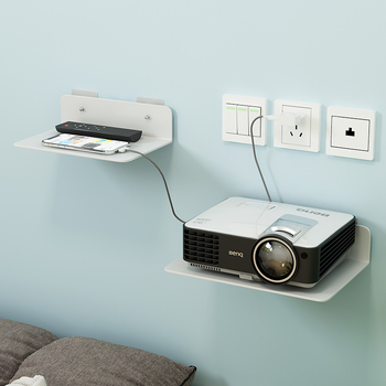 Zidni regał za projektor i router, bez bušenja, od karbonskog čelika, jednostavan moderni dizajn, montaža pomoću usisne čašice na zid, 1 sloj, namijenjeno dnevnom boravku