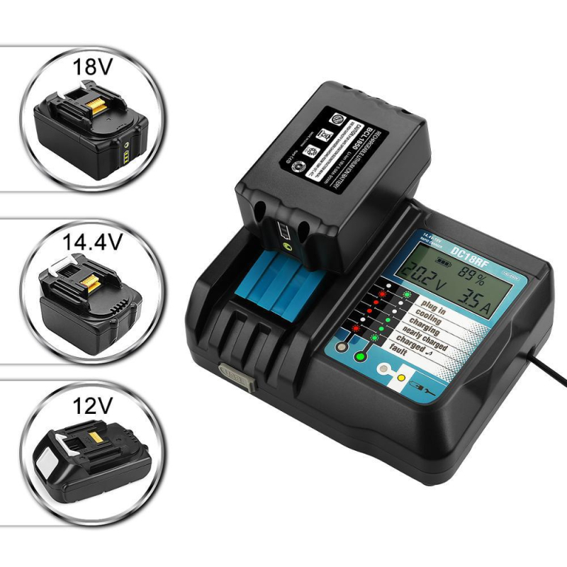 Punjač DC18RF s LCD zaslonom, USB 3.5A, ulaz 100-240V, izlaz 14-18V