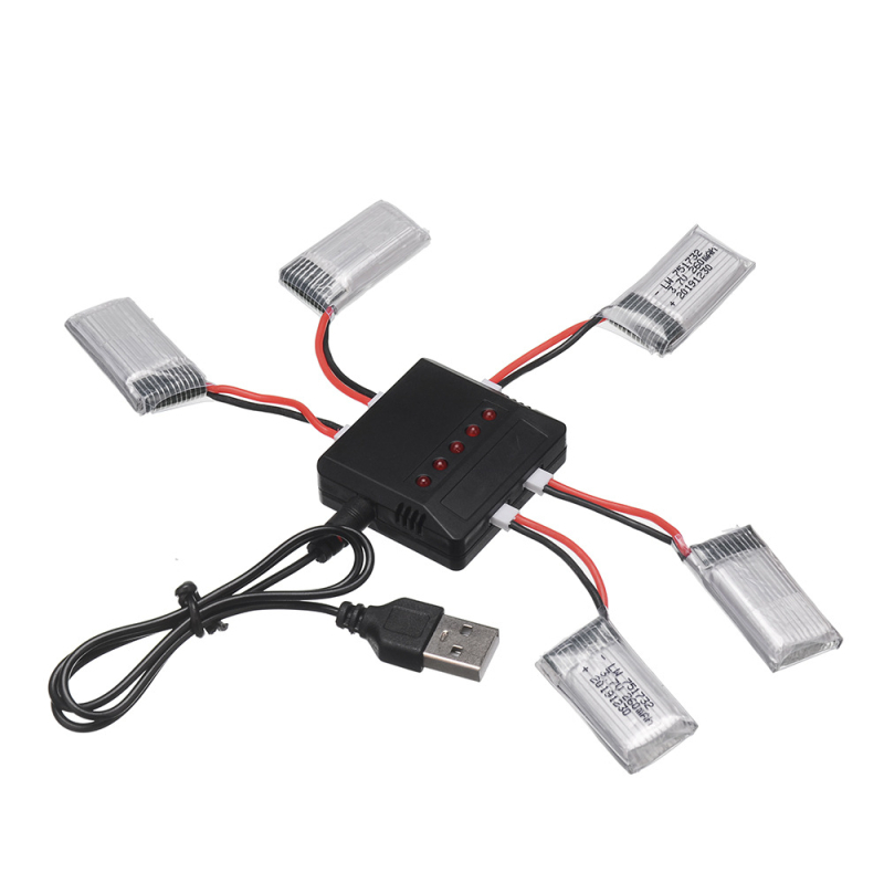 Li-ion punjač baterija s PH2.0 sučeljem 1–5 za RC quadcopter, USB punjenje — Ulaz 5V 2–2,5A; Izlaz 4.2V 0.5A