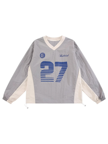 Korejskog stila pleteni T-shirt s patchwork šavom i motivom slova, V-izrez, dugi rukavi, muški sportsko-udobni top
