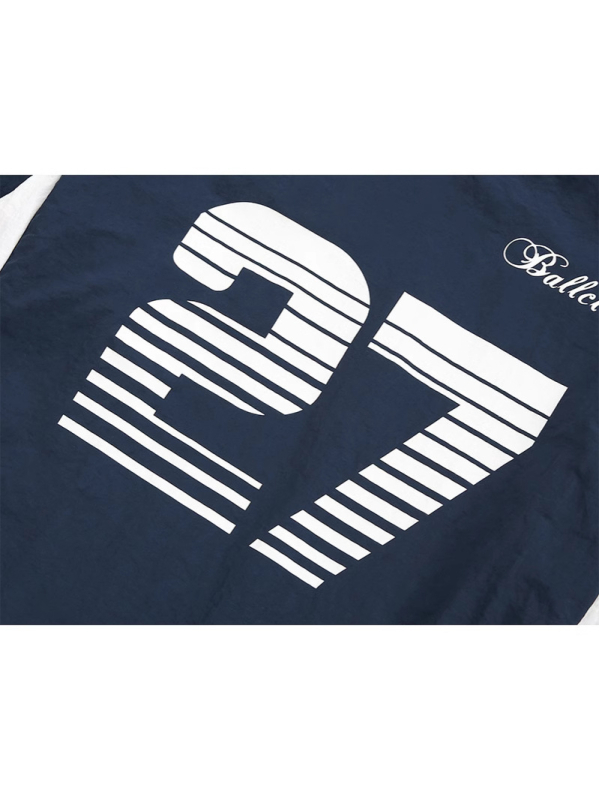 Korejskog stila pleteni T-shirt s patchwork šavom i motivom slova, V-izrez, dugi rukavi, muški sportsko-udobni top