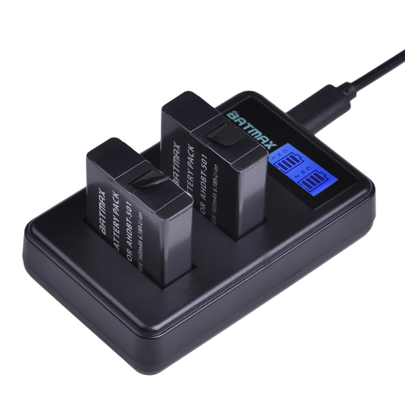Двоено зарядно за батерии за GoPro Hero5-8, BATMAX AHDBT-501, Micro USB интерфейс