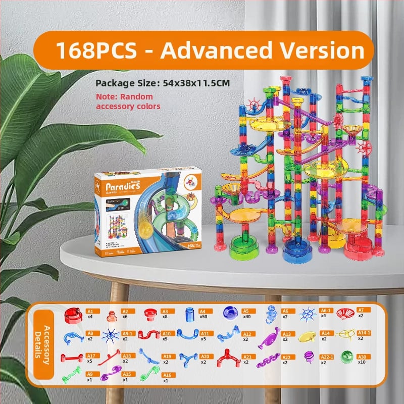 Golyós futópálya építő készlet – ABS műanyag, akkumulátoros, 100–200 darab, 4–6 éveseknek