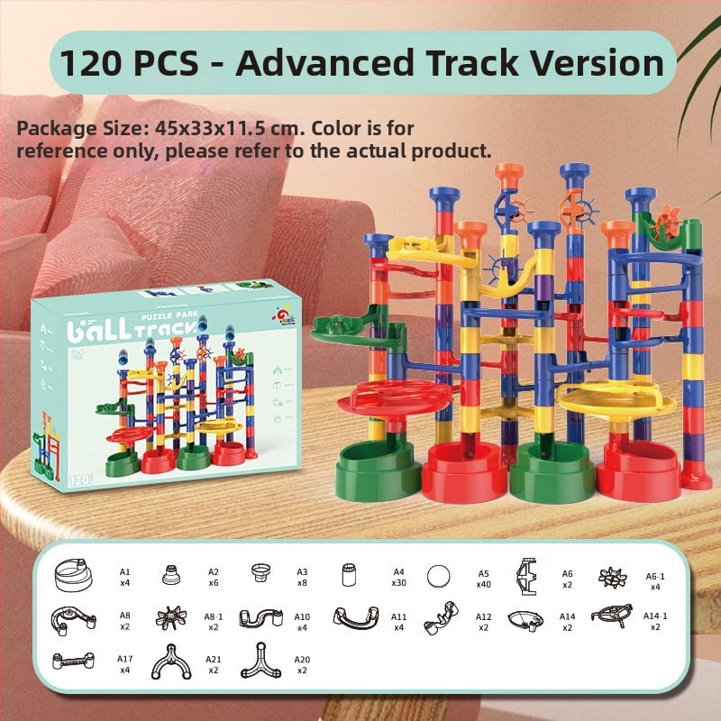 Golyós futópálya építő készlet – ABS műanyag, akkumulátoros, 100–200 darab, 4–6 éveseknek