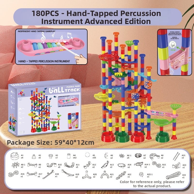 Golyós futópálya építő készlet – ABS műanyag, akkumulátoros, 100–200 darab, 4–6 éveseknek