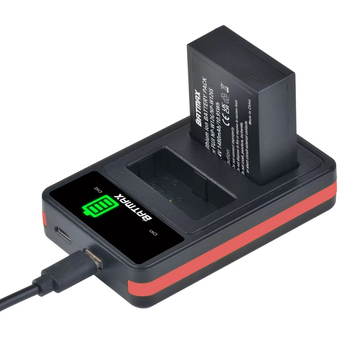 Двоен зарядник NP-W126 за батерия NP-W126S на Fuji | изход 8.4V 0.6A×2, вход 5V/2.1A, интерфейси USB-C / Micro / USB-A