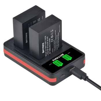 Двоен зарядник NP-W126 за батерия NP-W126S на Fuji | изход 8.4V 0.6A×2, вход 5V/2.1A, интерфейси USB-C / Micro / USB-A