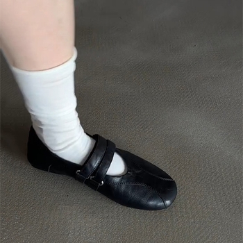 Ženske Mary Jane ravne cipela s plitkim otvorom, okrugli vrh, gornji dio od mikrovlakne kože, Velcro zatvarač, niski potpetica 1–3 cm