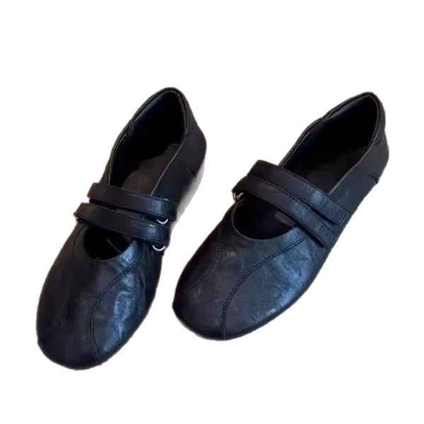 Ženske Mary Jane ravne cipela s plitkim otvorom, okrugli vrh, gornji dio od mikrovlakne kože, Velcro zatvarač, niski potpetica 1–3 cm