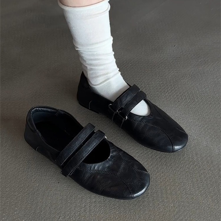Ženske Mary Jane ravne cipela s plitkim otvorom, okrugli vrh, gornji dio od mikrovlakne kože, Velcro zatvarač, niski potpetica 1–3 cm