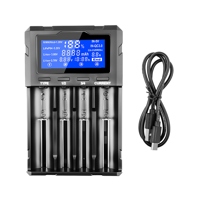 Liitokala QC3.0 töltő négy független töltőhelyekkel és mikro-számítógépes vezérlőrendszerrel, bemenet 5V, kimenet 4.2V/2A