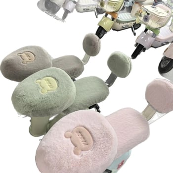 Elektromos kerékpár ülésvédő készlet nyusziplüsszel, hímzéssel, megnövelt melegséggel, velúr töltettel és kavicsos bőrfelülettel — három részes készlet